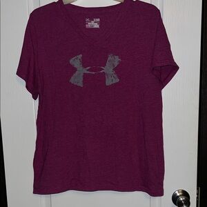 Under Armour Purple V-Neck Tee with Silver Logo